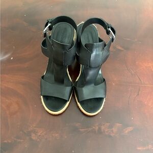 Sigerson Morrison Black Leather Espadrille Wedge Sandals 8.5